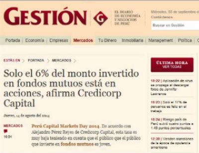 Peru Capital Markets Day 2014 - AFP: Solo el 6% del monto invertido en fondos mutuos está en acciones, afirma Credicorp Capital